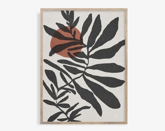 Abstrakt botaniskt tryck: Beige & svart bohemisk väggkonst (digital nedladdning)