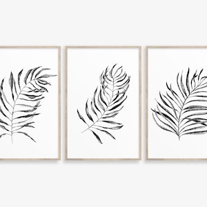 Gallery Wall Set of 3 Prints, Printable Wall Art, Wildflower Black and White Botanical Print Set, Living Room Wall Decor, Digital Download