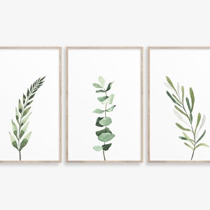 Set van 3 prints, afdrukbaar muurkunstdecor, groen, minimalistisch, boerderijdecor, eucalyptusplantkunst, botanische print, kunstprint, lavendelprint