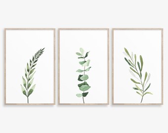 Greenery Wall Art Prints: Eucalyptus & Lavender Botanical Set (Digital Download)