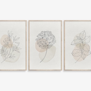 Boho Botanical Print Set of 3, Gallery Wall art, Wild Flowers Printable Art, Abstract Line Watercolor Floral Home Decor, Farmhouse Art