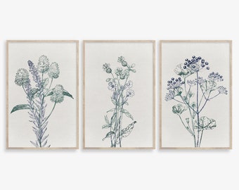 Navy Blue Botanical Prints Set: Indigo Watercolor Leaf Art (Digital Download)