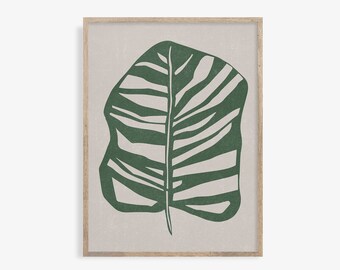 Abstract Botanical Print: Beige & Green Leaf Art (Digital Download)