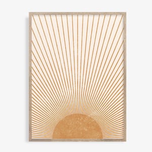 Abstract Boho Rising Sun Print, Sun Rays Print, Sunset Wall Print, Sunshine Wall Art, Neutral Sunrise, Boho Wall Art, Minimalist Boho Art