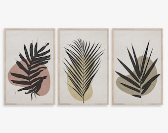 Abstract Botanical Art Set of 3 Prints, Boho Gallery Wall Art, Mid ...