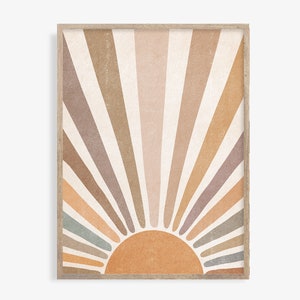 Boho Sunset, Rising Sun Print, Mid Century Modern Sun Wall Art, Abstract Sun Nursery Print, Retro Sunshine Poster, Boho Nursery Print