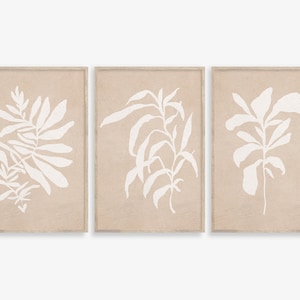Abstract Botanical Print Set of 3, Neutral Botanical Wall Art, Minimal Botanical art, Abstract Leaves, Printable Art, Home Decor, Beige