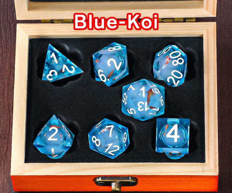 Liquid Core Dice for Role Playing Games, Liquid Core Dice Sharp Edge Resin Dice for Dungeons and Dragons, D&D Dice Set, Christmas Gifts Blue Koil