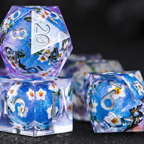 New Flower Liquid Core dnd dice set for role playing games, Liquid Core Dungeons and Dragons Dice Set for D&D Gift, Resin d and d dice set