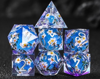 New Flower Liquid Core dnd dice set for role playing games, Liquid Core Dungeons and Dragons Dice Set for D&D Gift, Resin d and d dice set