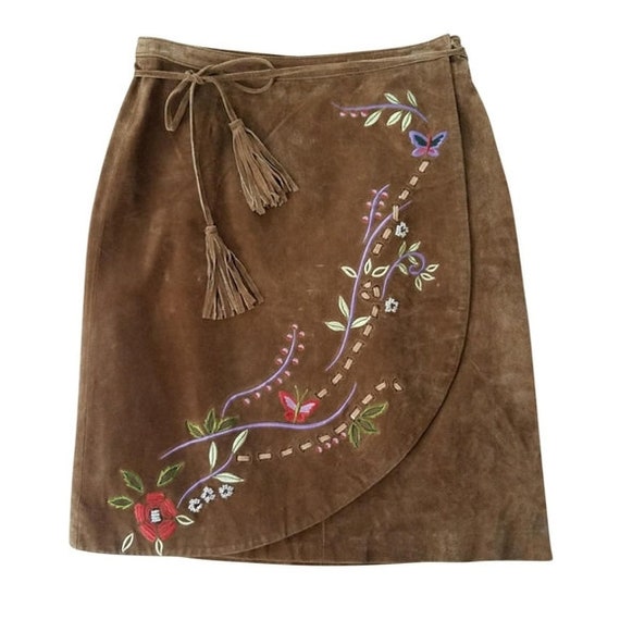 Brandon Thomas - Suede Embroidered Wrap Skirt