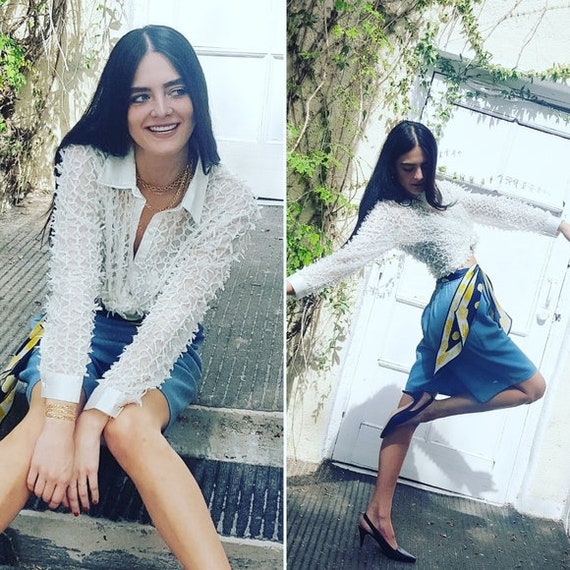 Vintage - White Satin Pearl Fringe Blouse