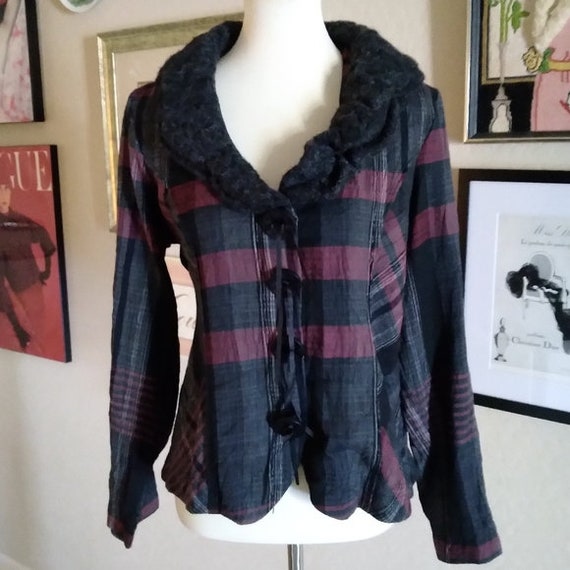 Vintage - 1980's Sweater Collar Plaid Jacket