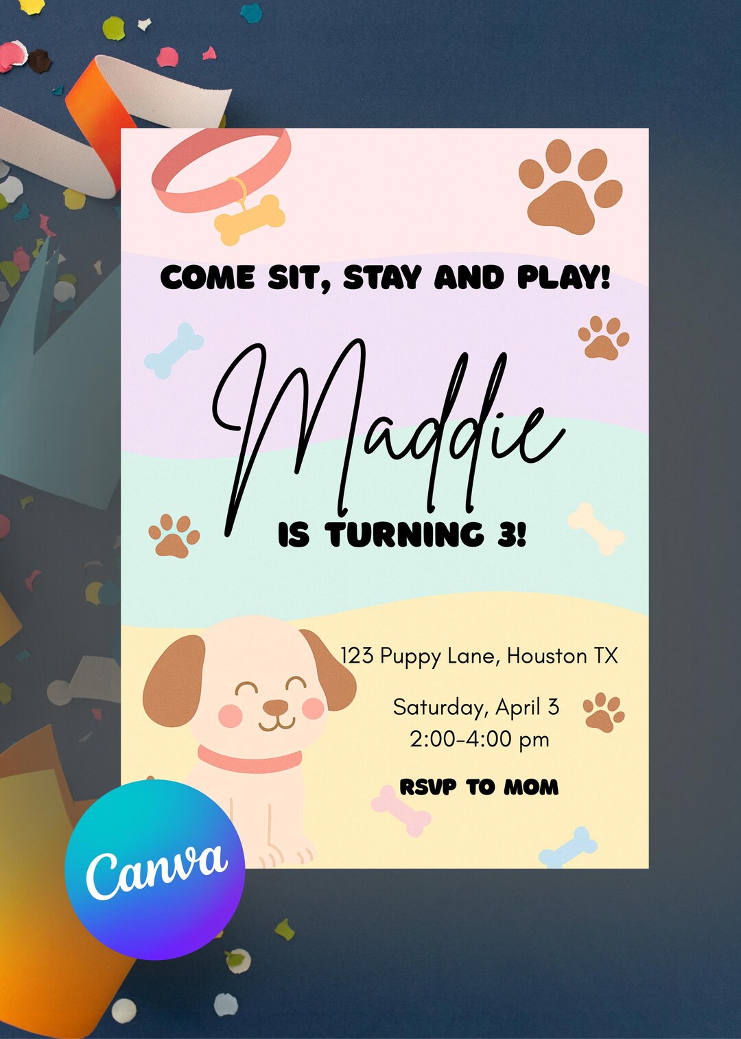 Puppy Birthday Invitation - Editable Canva Template - Etsy