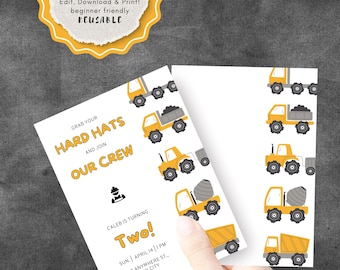 Construction Crew Birthday Invitation | Editable Canva Template | Construction Invite for Boys