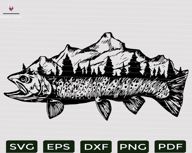 Download Trout Fish Mountain Love Fishing SVG PNG/ Fishing SVG/ | Etsy