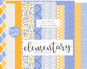 elementary blue and yellow printed tiles Pattern - Digital Seamless Paper - pattern journal - Printable Scrap Paper Set