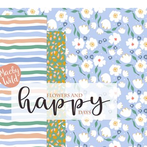 happy days flower Pattern -Digital Seamless Paper - meadow illustration - pattern flower journal - Printable Scrap Paper Set image 4