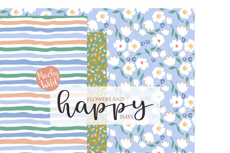 happy days flower Pattern -Digital Seamless Paper - meadow illustration - pattern flower journal - Printable Scrap Paper Set image 4