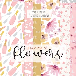 Champagne flowers Digital Seamless Pattern Paper - Wedding Scrap paper - Printable celebration Paper Set - Commercial