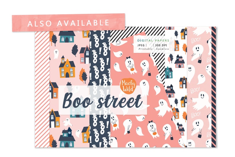 Boo Street Ghost Halloween Clipart, Illustrated Haunted Houses, Party ...