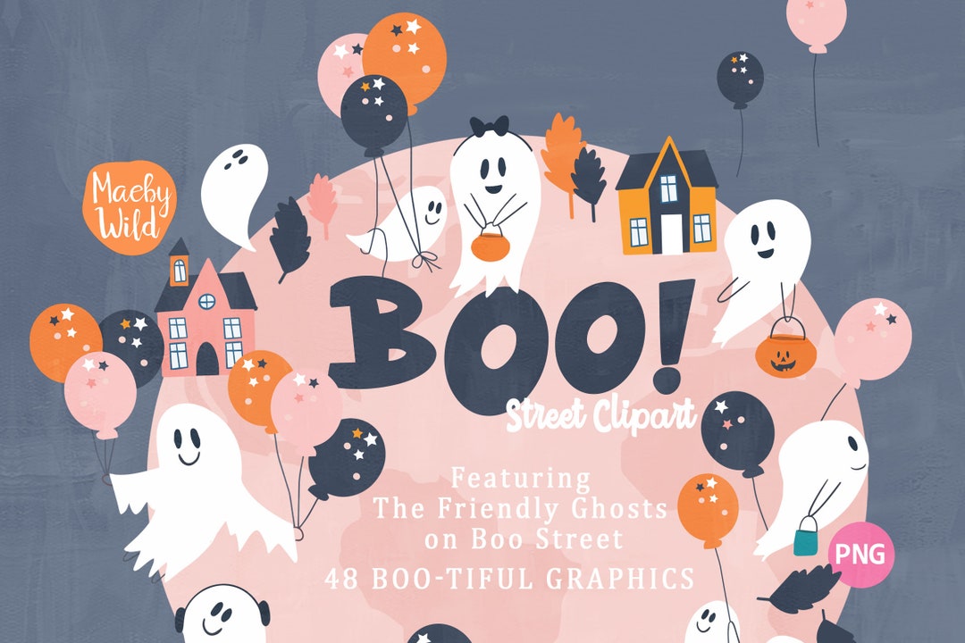 Boo Street Ghost Halloween Clipart, Illustrated Haunted Houses, Party ...
