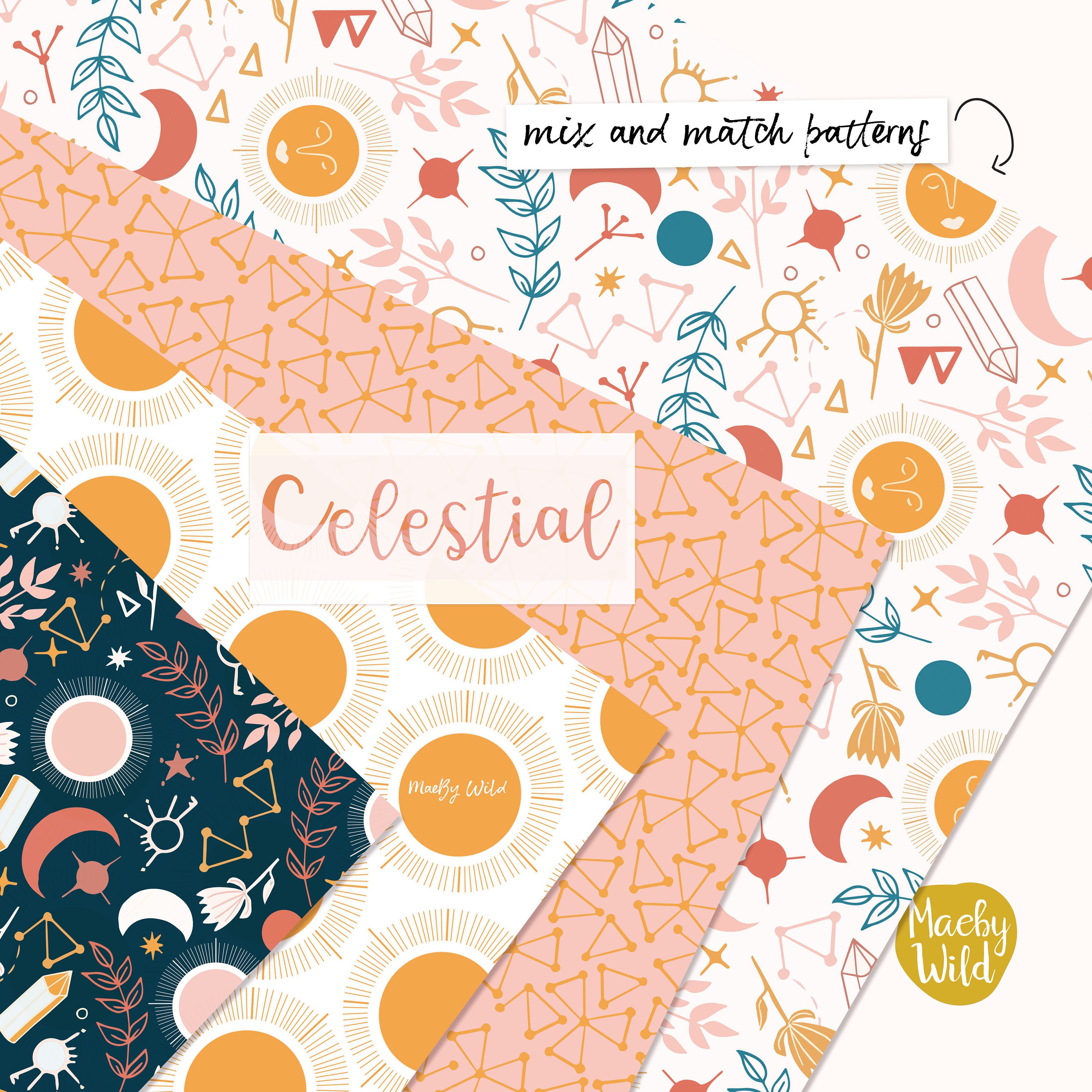 Celestial Digital Seamless Pattern Paper - Scrap Book Paper - Printable ...