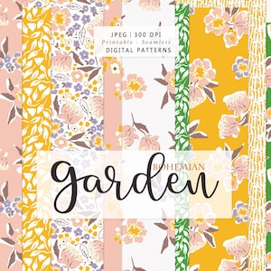 Bohemian Garden - flower Digital Pattern Paper - vintage floral and leaf Seamless background Scrap paper - Printable  - Commercial