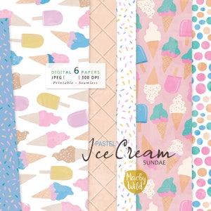 Watercolor Ice cream Digital Seamless Pattern Paper - lollipop Scrap paper - summer pastel Printable Paper Set - Commercial