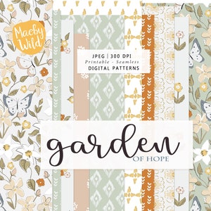 Garden of Hope- flower Patterns -Digital Seamless Paper - boho butterfly illustration - kdp journal pattern - Printable wedding Scrap Paper