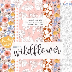 Wildflower Digital Seamless Pattern Paper - Carta da ritagli con fiori ad acquerello per matrimonio, anniversario e compleanno - Set di carta stampabile - Commerciale
