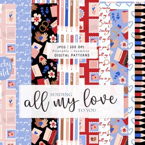 Sending all my love to you - Digital Seamless Pattern Paper - love flower valentines pattern Scrap paper - Printable  Paper Set - Commercial