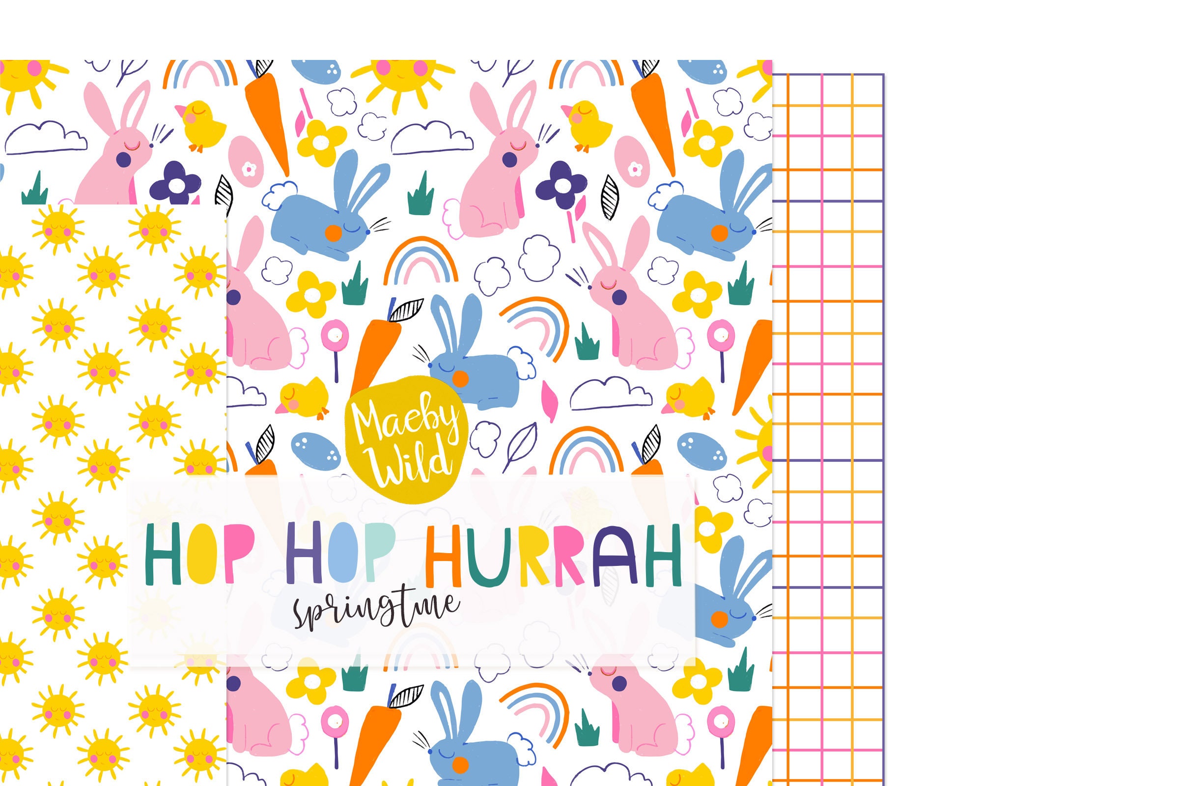 Hurrah Bunnies Kids Patterns - Digital Seamless Spring Paper - Easter ...