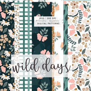Wild days floral Digital Pattern Paper - Fall wedding Seamless background Scrap paper - Printable winter scrapbook paper  - Commercial