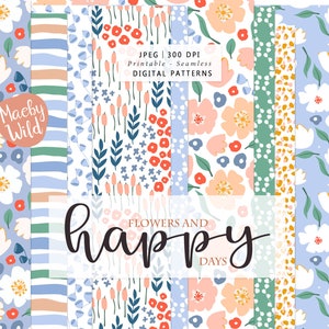 happy days flower Pattern -Digital Seamless Paper - meadow illustration - pattern flower journal  - Printable Scrap Paper Set