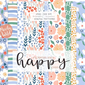 happy days flower Pattern -Digital Seamless Paper - meadow illustration - pattern flower journal - Printable Scrap Paper Set image 1