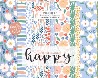 happy days flower Pattern -Digital Seamless Paper - meadow illustration - pattern flower journal  - Printable Scrap Paper Set