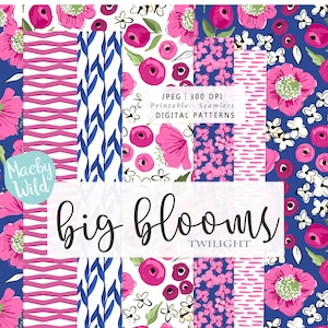 Big Blooms TWILIGHT Digital Seamless Pattern Paper - wedding and birthday flower Scrap paper - Printable seamless Paper Set - Commercial