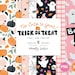 Cute Halloween digital seamless patterns with fall pumpkins, skulls, ghosts, spiders, invitations, cards, teaching resources scrapbook paper 