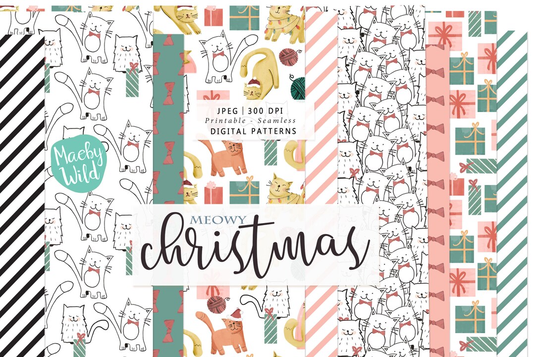 Christmas Cats Digital Seamless Pattern Paper - Kitty Cat Scrap Paper ...