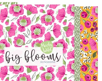 Big Blooms SUNSHINE Digital Seamless Pattern Paper - wedding and birthday flower Scrap paper - Printable seamless Paper Set - Commercial
