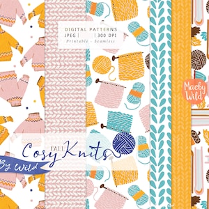Herbst gemütlich Strickbuch Liebhaber Digitales nahtloses Muster-Papier - Gehäkeltes digitales Altpapier - Druckbares Papier-Set
