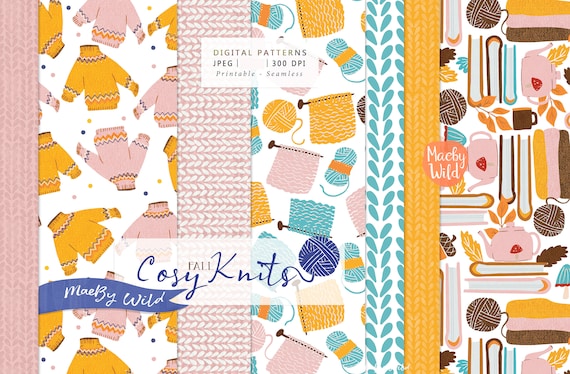 Fall cosy Knitting book lover Digital Seamless Pattern Paper - Crochet Digital Scrap paper - Printable Paper Set - Commercial