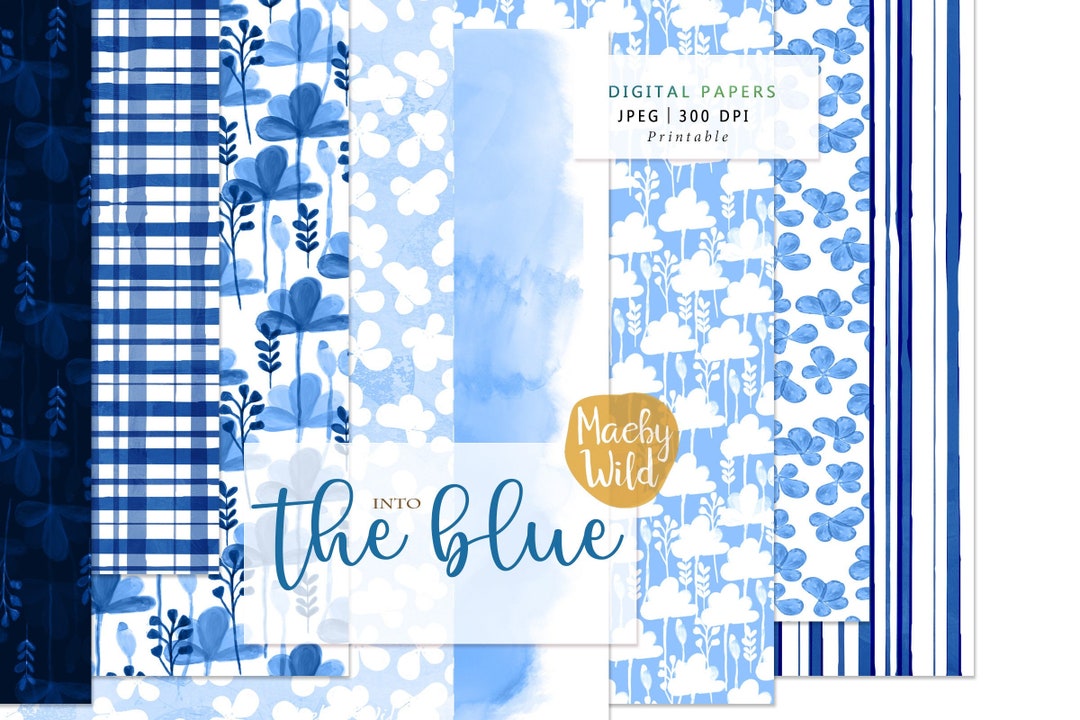 Blue Watercolor Digital Pattern Paper - Watercolor Wedding Scrap Paper ...