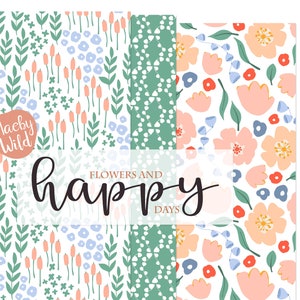 happy days flower Pattern -Digital Seamless Paper - meadow illustration - pattern flower journal - Printable Scrap Paper Set image 5