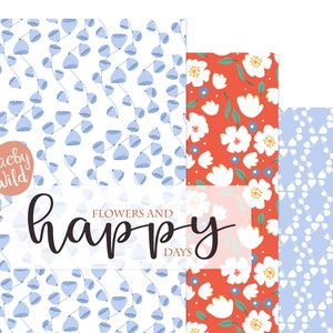 happy days flower Pattern -Digital Seamless Paper - meadow illustration - pattern flower journal - Printable Scrap Paper Set image 2