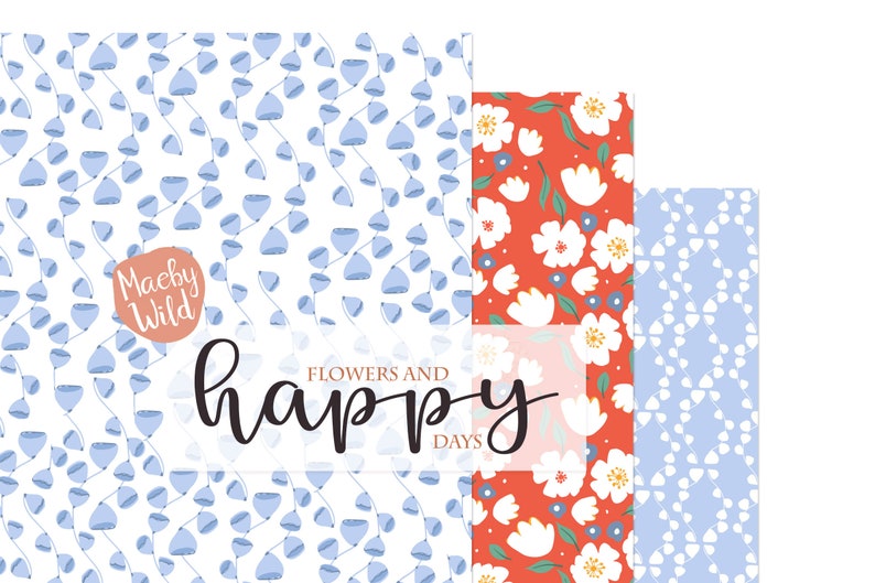 happy days flower Pattern -Digital Seamless Paper - meadow illustration - pattern flower journal - Printable Scrap Paper Set image 2