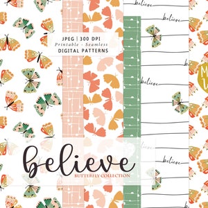 Believe Butterflies Digital Seamless Pattern Paper - painted butterfrly, repeat pattern Scrap paper - Printable Paper Set - Commercial