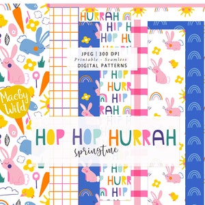 Hurrah bunnies kids patterns - Digital Seamless spring Paper - Easter rabbit pattern - Sunshine Scrap paper - Printable  picnic Paper Set