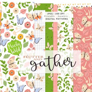butterfly and mushroom Digital Seamless Pattern Paper - vintage floral pattern Scrap paper - Printable - Commercial